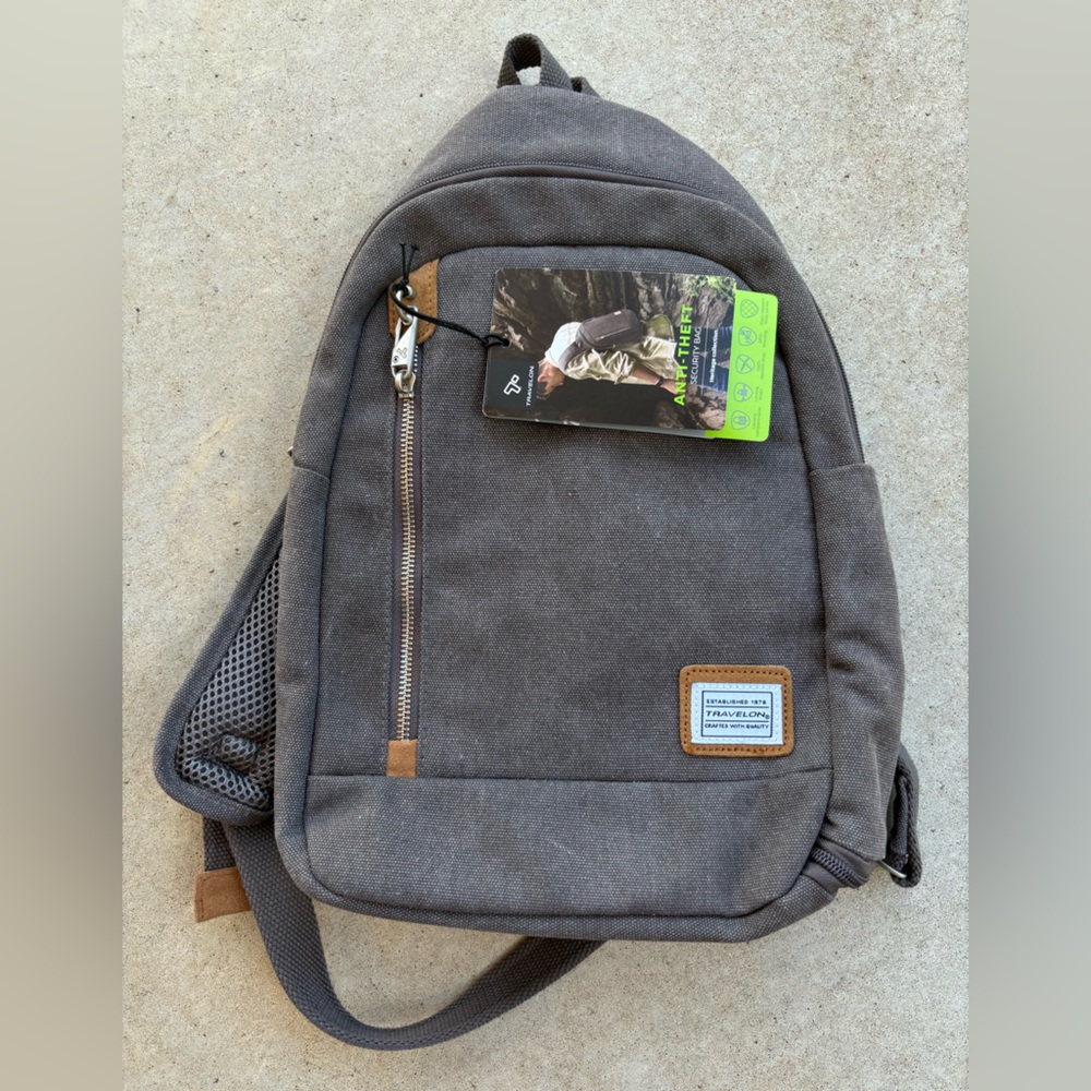 NEW Travelon Gray Canvas Sling Bag